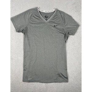 Nike Pro Combat Shirt Men Large Compression Fitted S/S V-Neck Stretch Gray Black